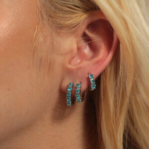 Trio de argolinhas click com zircônias azul tiffany banhado em ouro branco