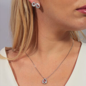 Conjunto gota zircônia rosa adorno cravejado banhado em ouro branco