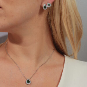 Conjunto gota zircônia cor verde esmeralda adorno cravejado banhado em ouro branco