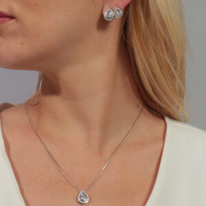 Conjunto brincos primeiro e segundo furo com colar gota zircônia cristal adorno cravejado banhado em ouro branco