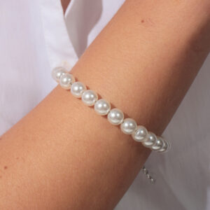 Pulseira inteira de pérolas banhada em ouro branco