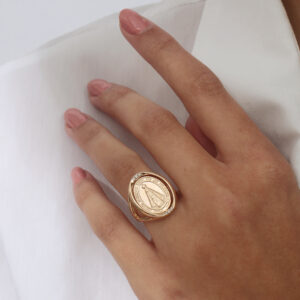 Anel medalha nossa senhora aparecida banhado em ouro 18k