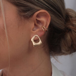 Kit brinco orgânico vazado com piercing fake dois fios banhado em ouro 18k