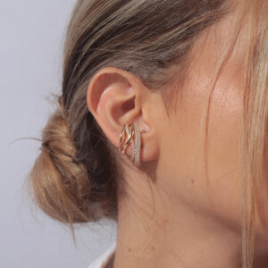 Maxxi piercing fake fios orgânico com cravejado banhado em ouro 18k
