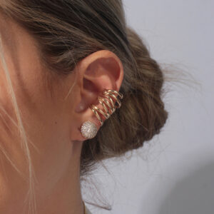 Kit brinco meia bola pavê piercing fake design fios lisos banhado em ouro 18k