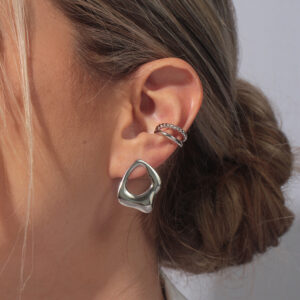 Kit brinco orgânico vazado com piercing fake dois fios banhado em ouro branco
