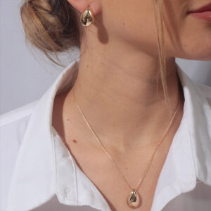 Conjunto gota lisa banhado em ouro 18k