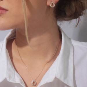 Conjunto gota zircônia champanhe com detalhes cravejado banhado em ouro 18k