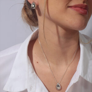 Conjunto gota lisa banhado em ouro branco