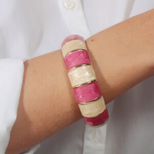 Bracelete resinado rosa pink e nude banhado em ouro 18k