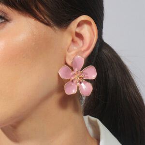 Maxi Brinco flor resinado na cor rosa (pino de inox)