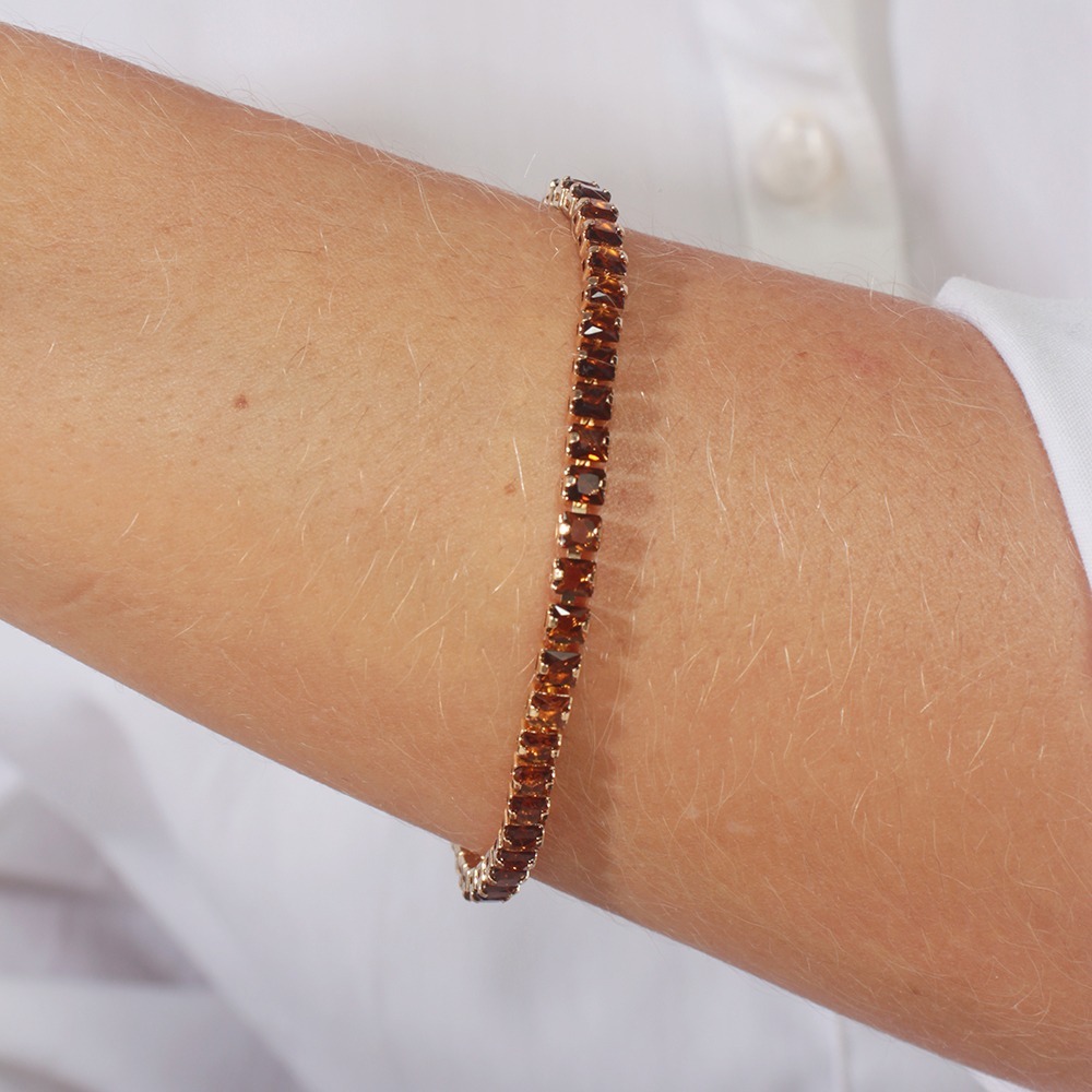 Pulseira 15cm riviera zircônia marrom banhado em ouro 18k