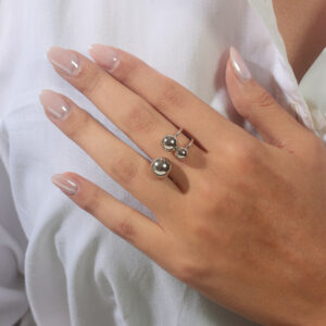 Anel aro duplo balls banhado em ouro branco