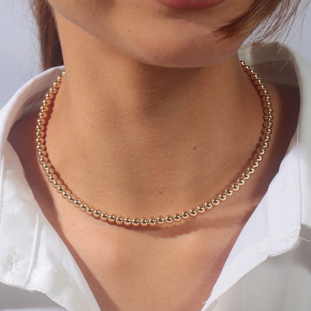 Choker aro bolas lisas banhado em ouro 18k