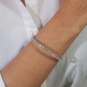 Bracelete riviera de zircônias redondas cristal banhado em ouro branco