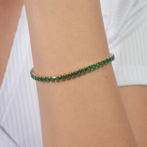 Pulseira riviera verde esmeralda 15 cm banhada em ouro 18k