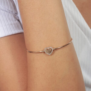 Bracelete aro slim encaixe coração banhado em ouro 18k