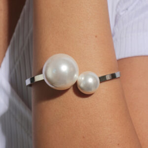 Bracelete dupla maxi pérolas banhado em ouro branco