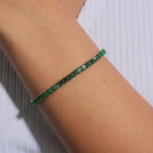 Pulseira riviera verde esmeralda 15 cm banhada em ouro branco