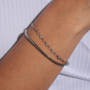 Pulseira dupla salamandra slim elos pontos de luz banhado em ouro branco