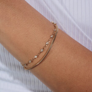 Pulseira dupla salamandra slim elos pontos de luz banhado em ouro 18k