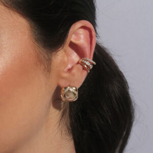 Kit brinco quadrado com fileira cravejado e piercing fake banhado em ouro 18k