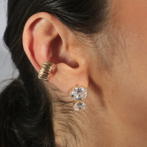 Kit brinco zircônias cristais com piercing croissant banhado em ouro 18k