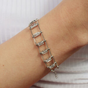 Pulseira corrente dupla com navetes cristais banhado em ouro branco