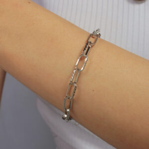 Pulseira elos cartie ovais texturizados banhado em ouro branco
