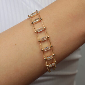 Pulseira corrente dupla com navetes cristais banhado em ouro 18k