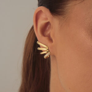 Brinco ear cuff fios texturizados banhado em ouro 18k