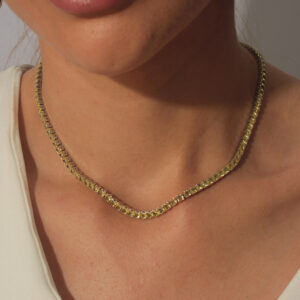 Choker riviera amarela banhado em ouro branco