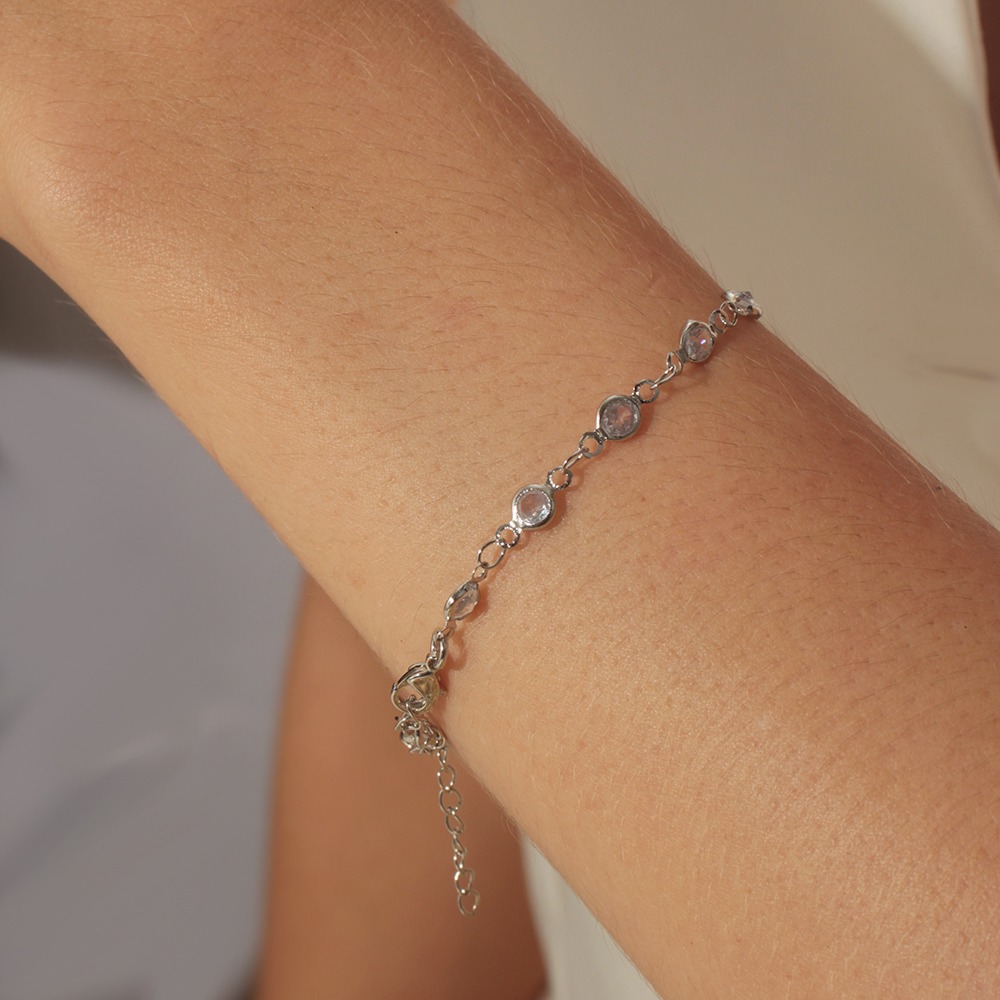 Pulseira pontos de luz cristais banhado em ouro branco