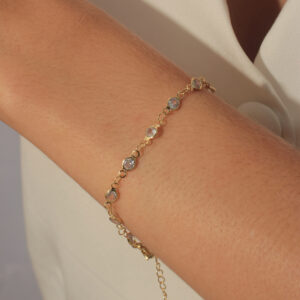 Pulseira pontos de luz cristais banhado em ouro 18k