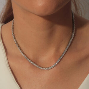 Choker riviera retângulo cristal banhado em ouro branco