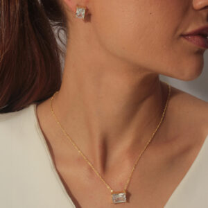 Conjunto retangular cristal banhado em ouro 18k