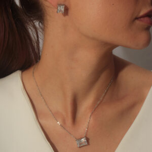 Conjunto retangular cristal banhado em ouro branco