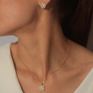 Conjunto redondo cristal adorno cravejado banhado em ouro 18k